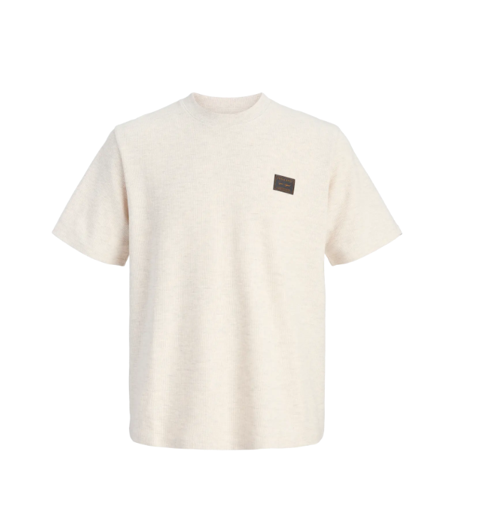 JACK & JONES Heren T-Shirt Daytona Wafelstructuur Wit-Grijs Gemeleerd 