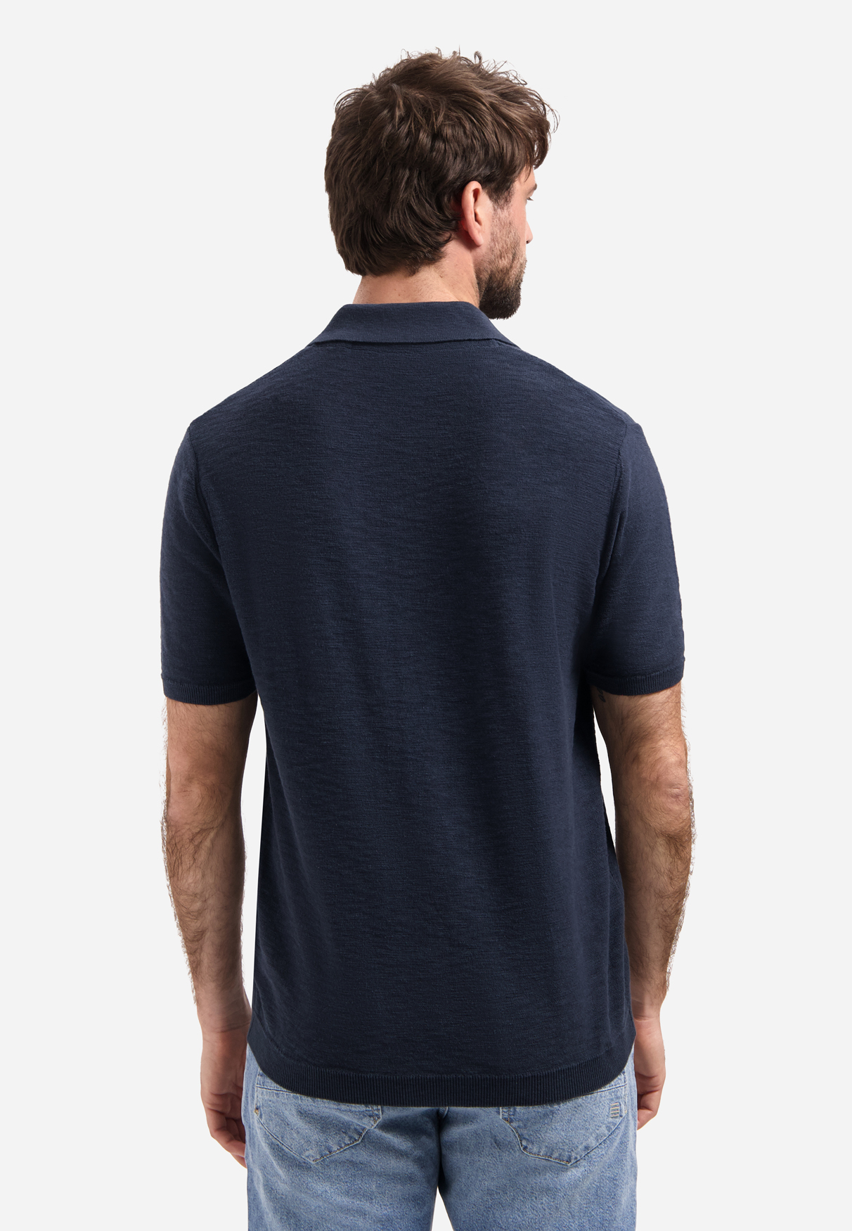 NO EXCESS Gebreid Heren Poloshirt Donkerblauw - Afbeelding 2