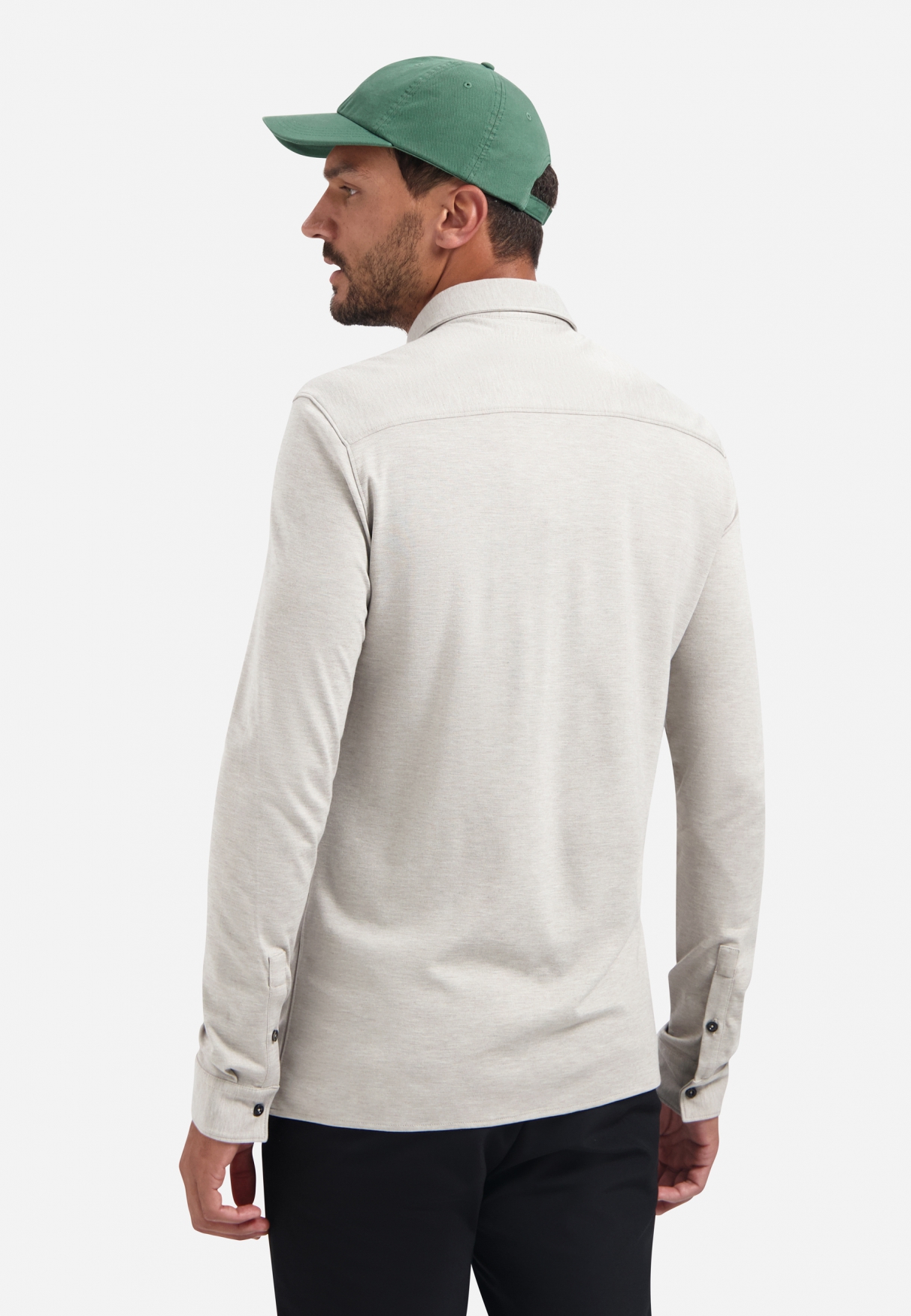 NO EXCESS Heren Jersey Overhemd Timeless Basic Beige-Grijs  - Afbeelding 2
