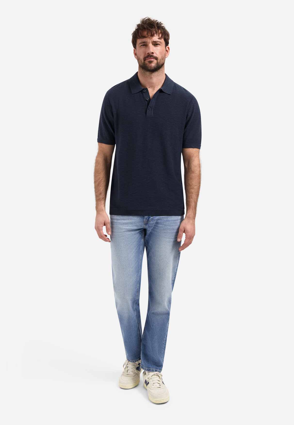 NO EXCESS Gebreid Heren Poloshirt Donkerblauw - Afbeelding 3