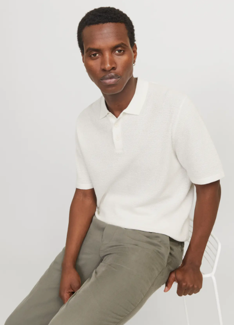 JACK & JONES Gebreid Heren Poloshirt George Offwhite - Afbeelding 3