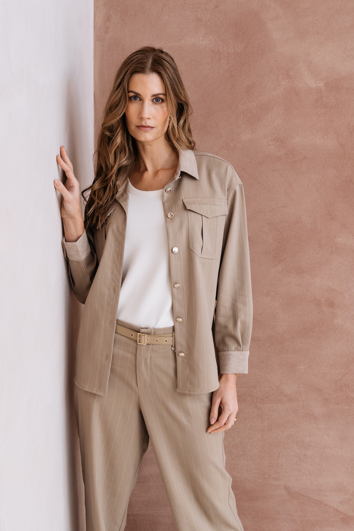 PURE BY ZIZO Dames Jasje Pure Pinstripe Dark Sand  - Afbeelding 2