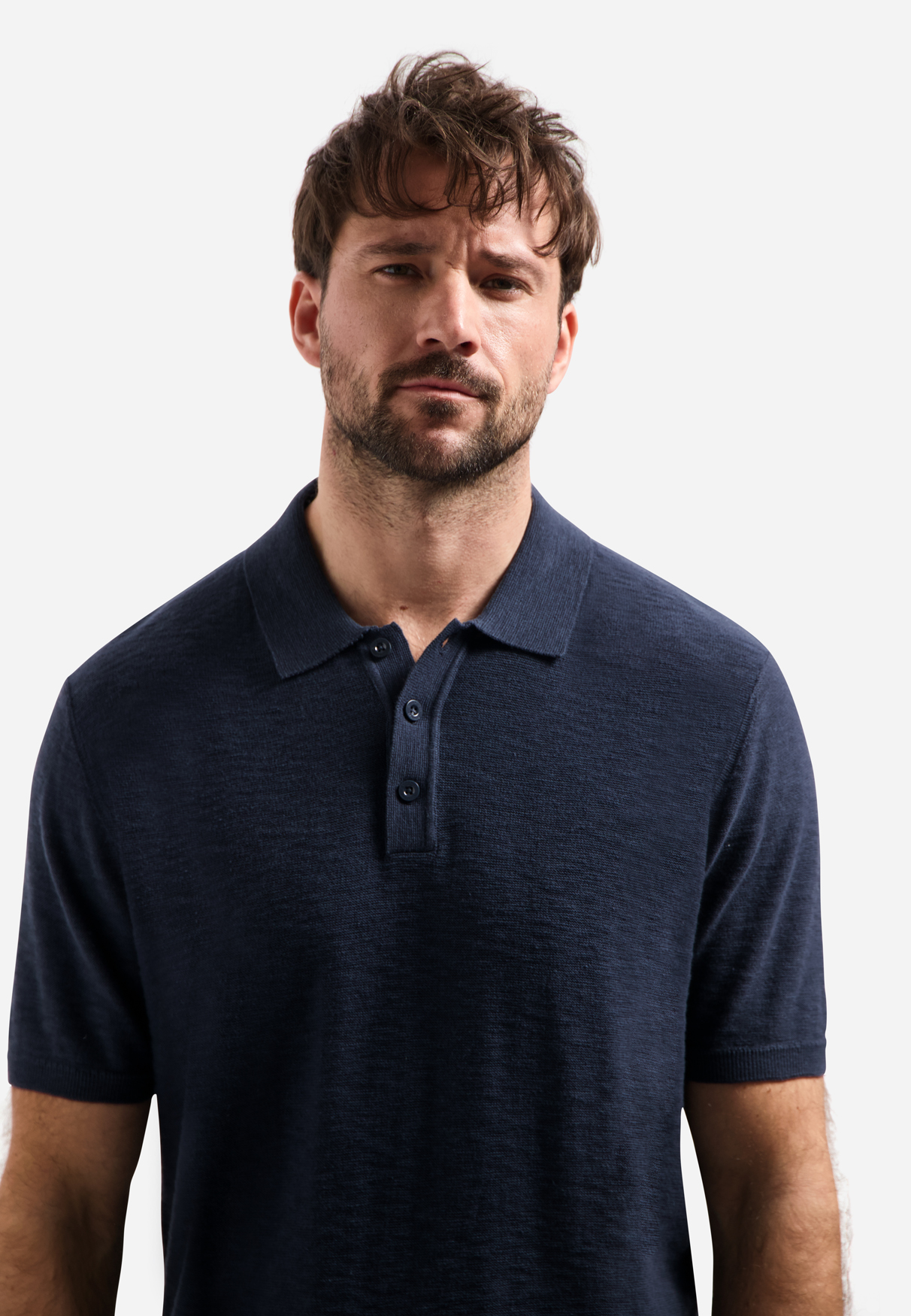 NO EXCESS Gebreid Heren Poloshirt Donkerblauw - Afbeelding 4
