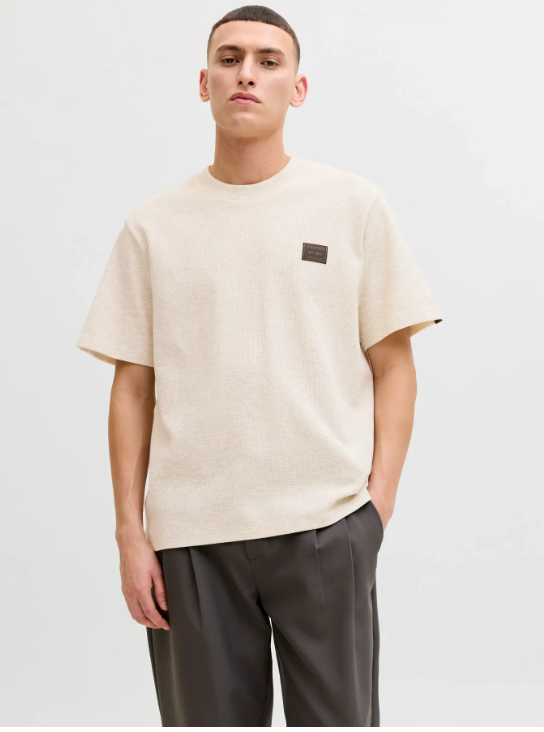 JACK & JONES Heren T-Shirt Daytona Wafelstructuur Wit-Grijs Gemeleerd  - Afbeelding 3