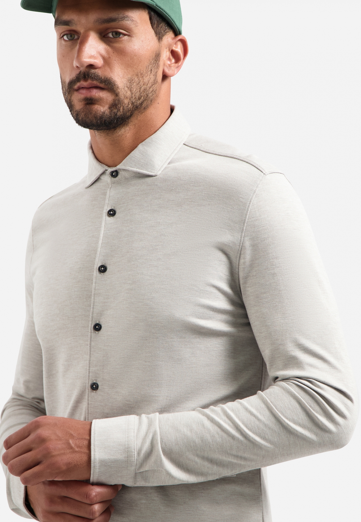 NO EXCESS Heren Jersey Overhemd Timeless Basic Beige-Grijs  - Afbeelding 3