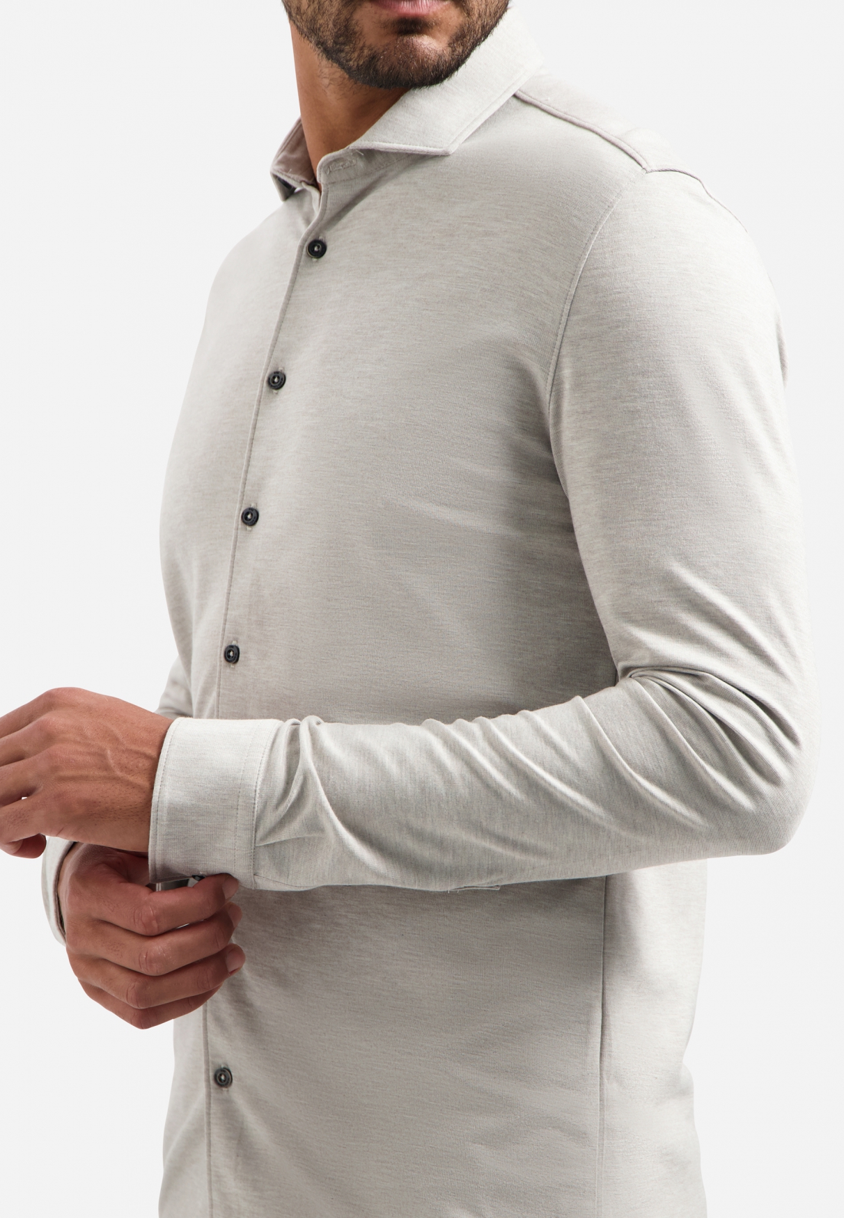 NO EXCESS Heren Jersey Overhemd Timeless Basic Beige-Grijs  - Afbeelding 4