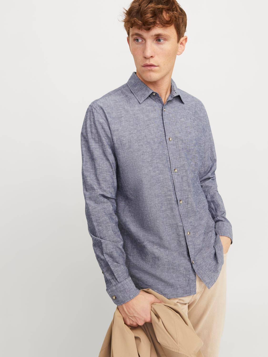 JACK&JONES Heren Overhemd Linnen Blauw  - Afbeelding 4