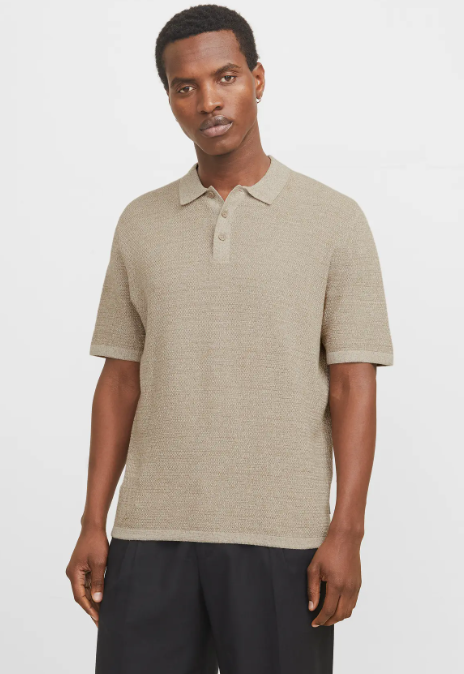 JACK & JONES Gebreid Heren Poloshirt George Beige 
