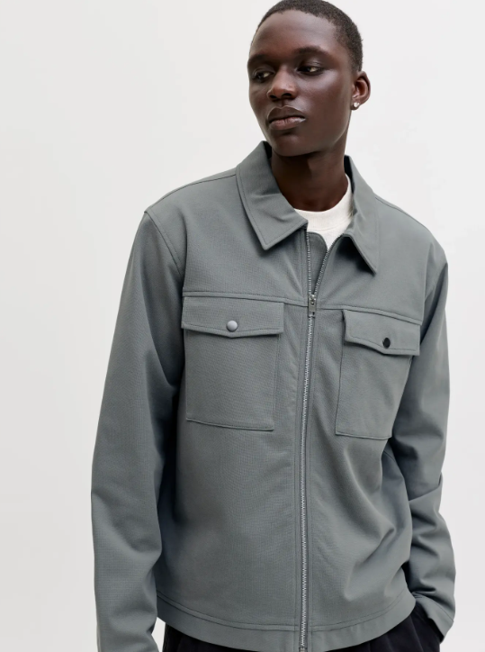JACK & JONES Heren Overshirt Met Rits Pete Neo Grijs Groen 