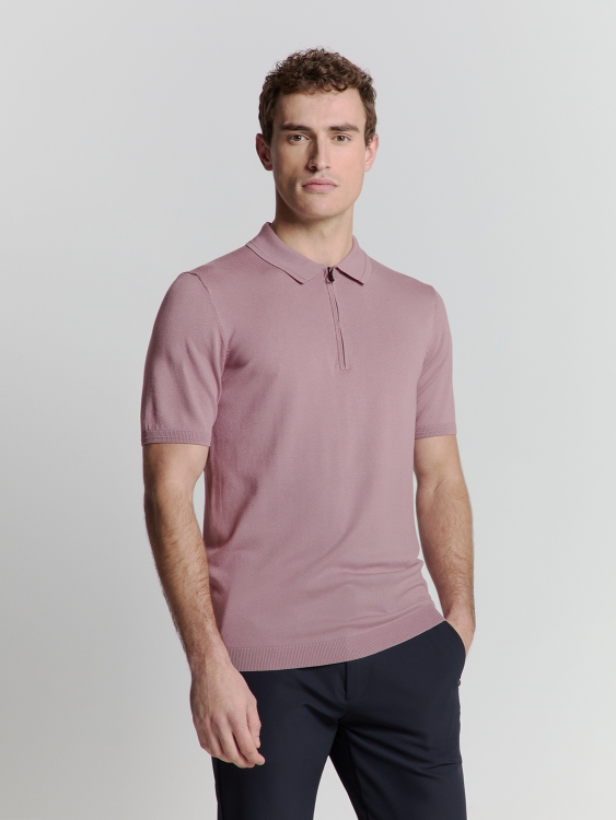 NO EXCESS Heren Poloshirt Met Rits Mauve Paars 