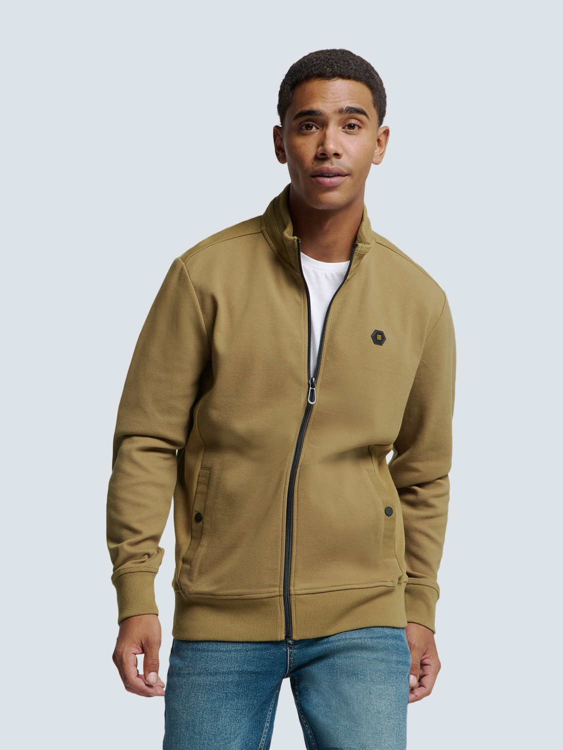 NO EXCESS Vest Met Rits Jacquard Khaki 