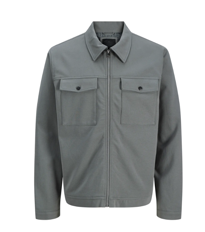 JACK & JONES Heren Overshirt Met Rits Pete Neo Grijs Groen  - Afbeelding 2