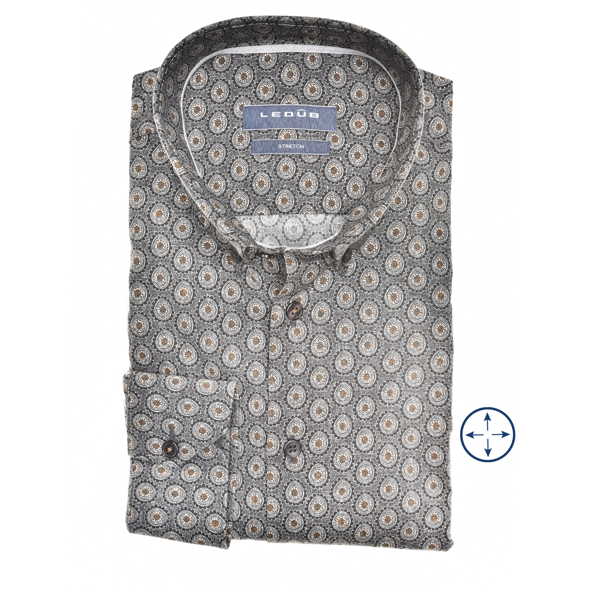 LEDUB Heren Overhemd Print Bruin-Blauw Modern Fit