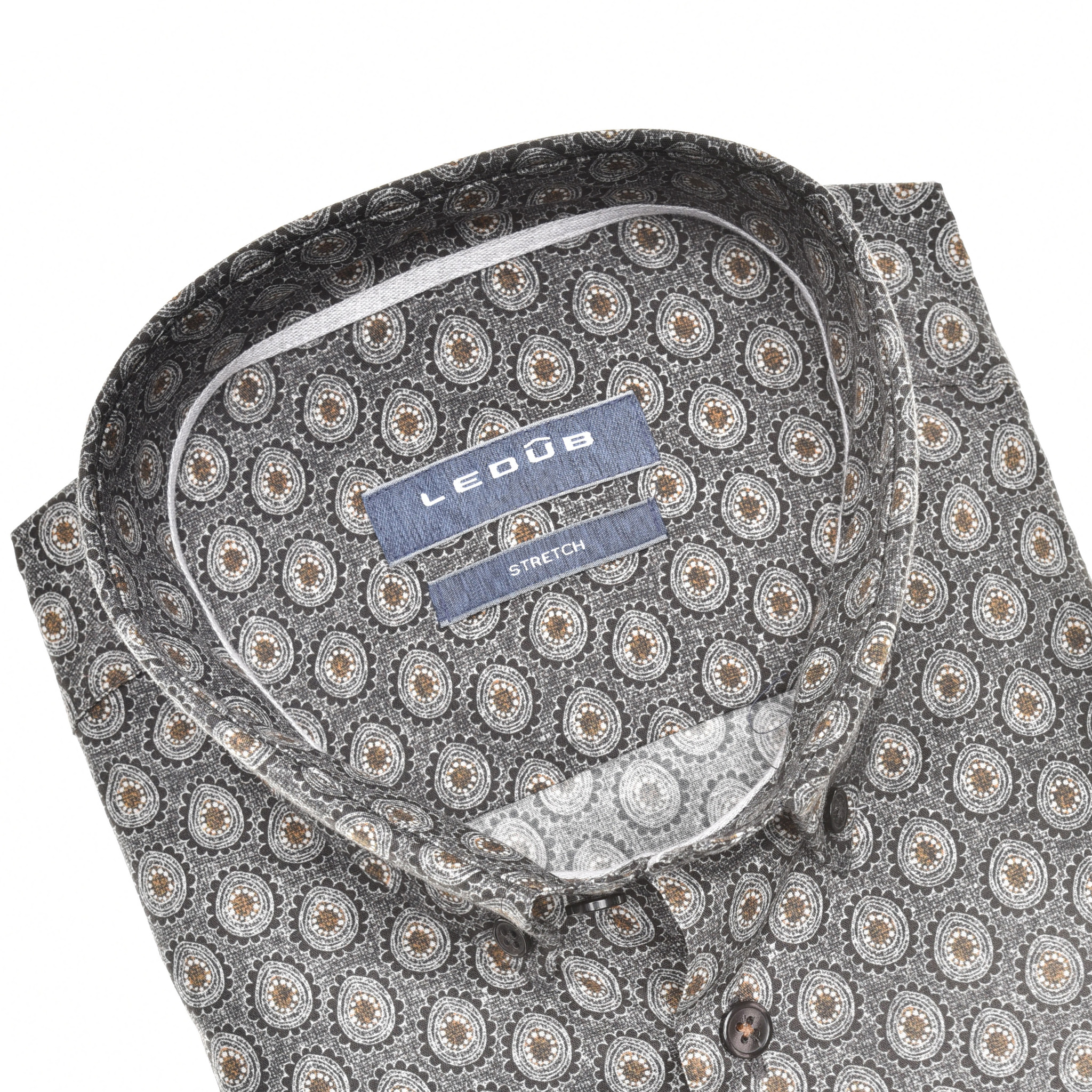 LEDUB Heren Overhemd Print Bruin-Blauw Modern Fit - Afbeelding 2