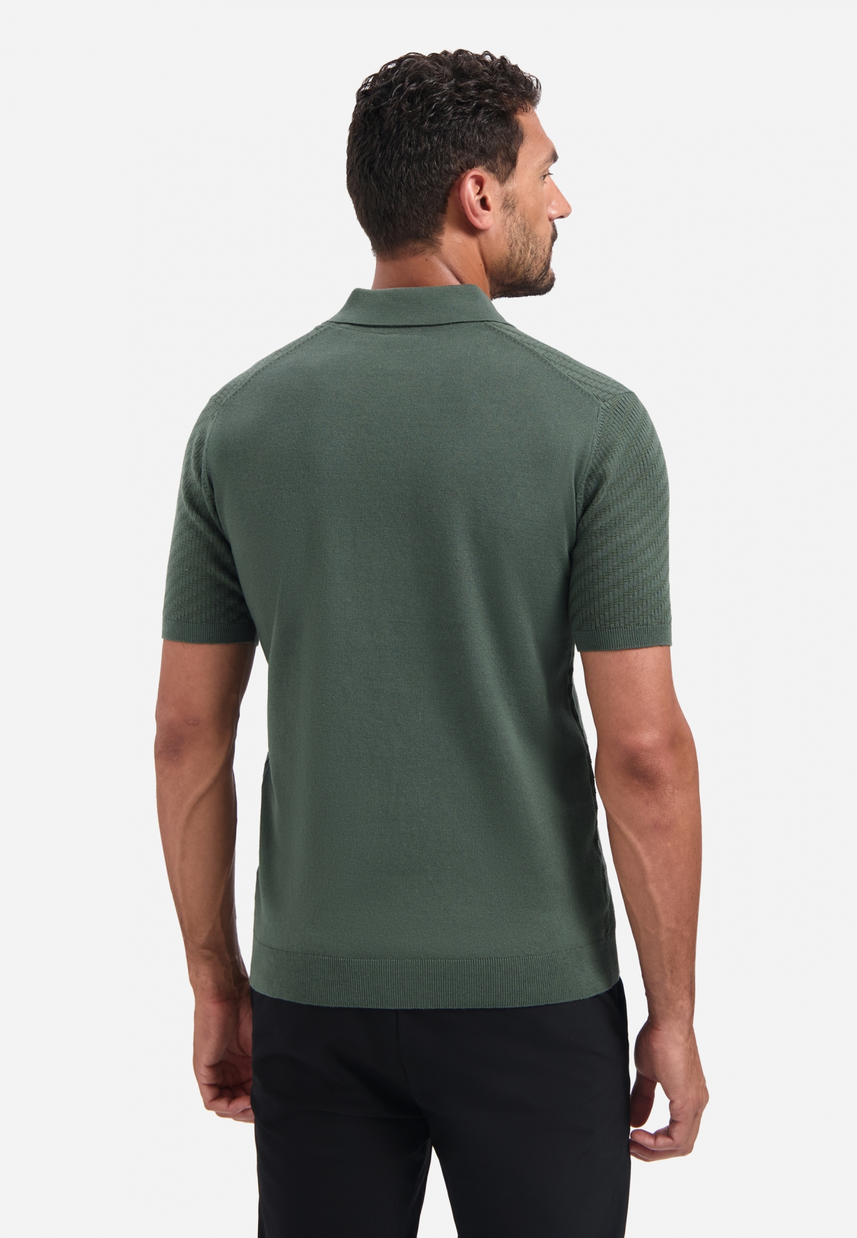 NO EXCESS Heren Poloshirt Met Rits Donkergroen  - Afbeelding 3