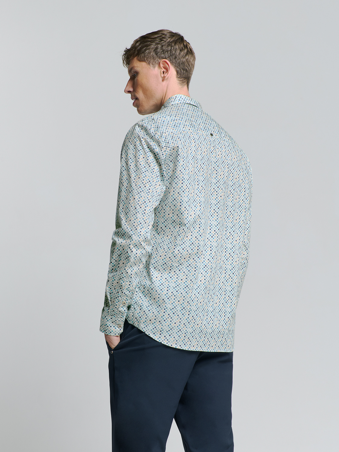 NO EXCESS Overhemd Allover Print Stretch Seablue  - Afbeelding 2