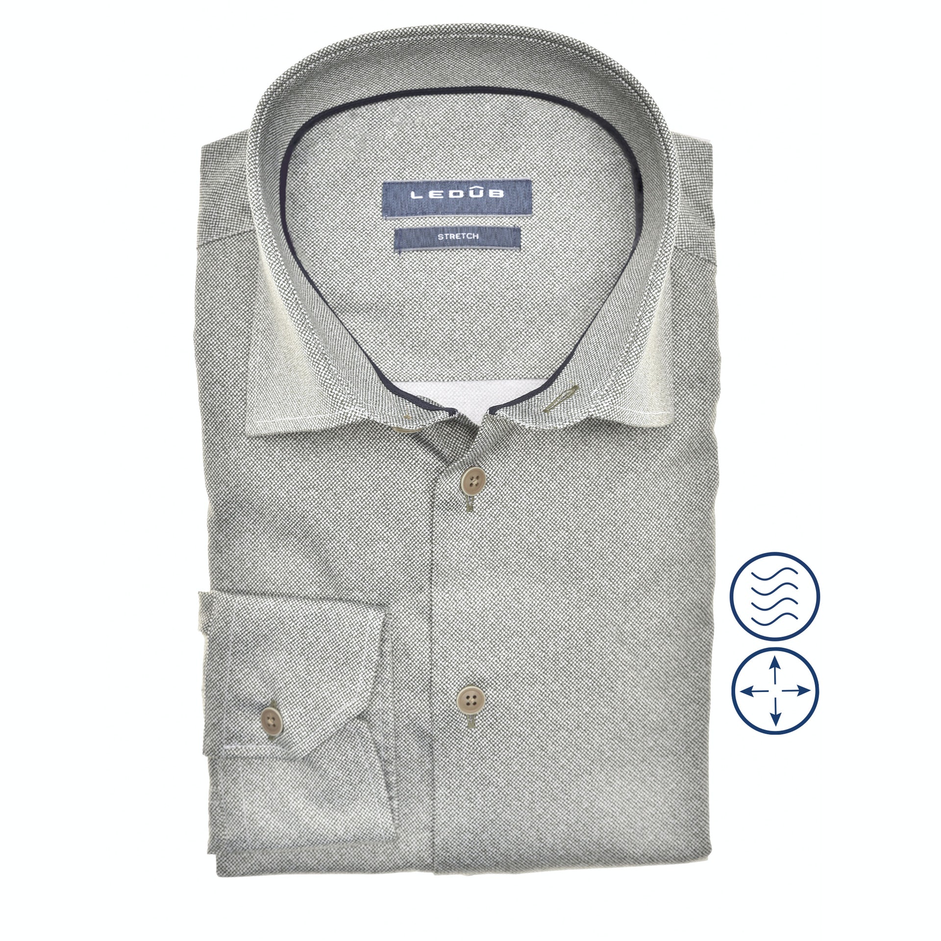 LEDUB Heren Overhemd Donkergroen Stretch Modern Fit 