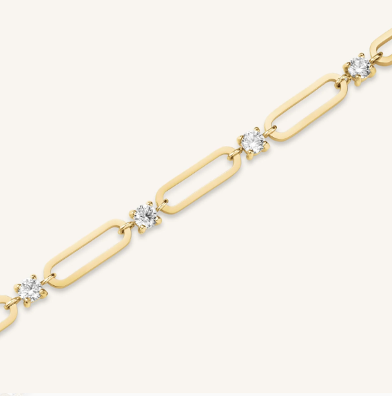 ROSEFIELD Dames Armband Round Crystals & Paperclip Goudkleur - Afbeelding 2