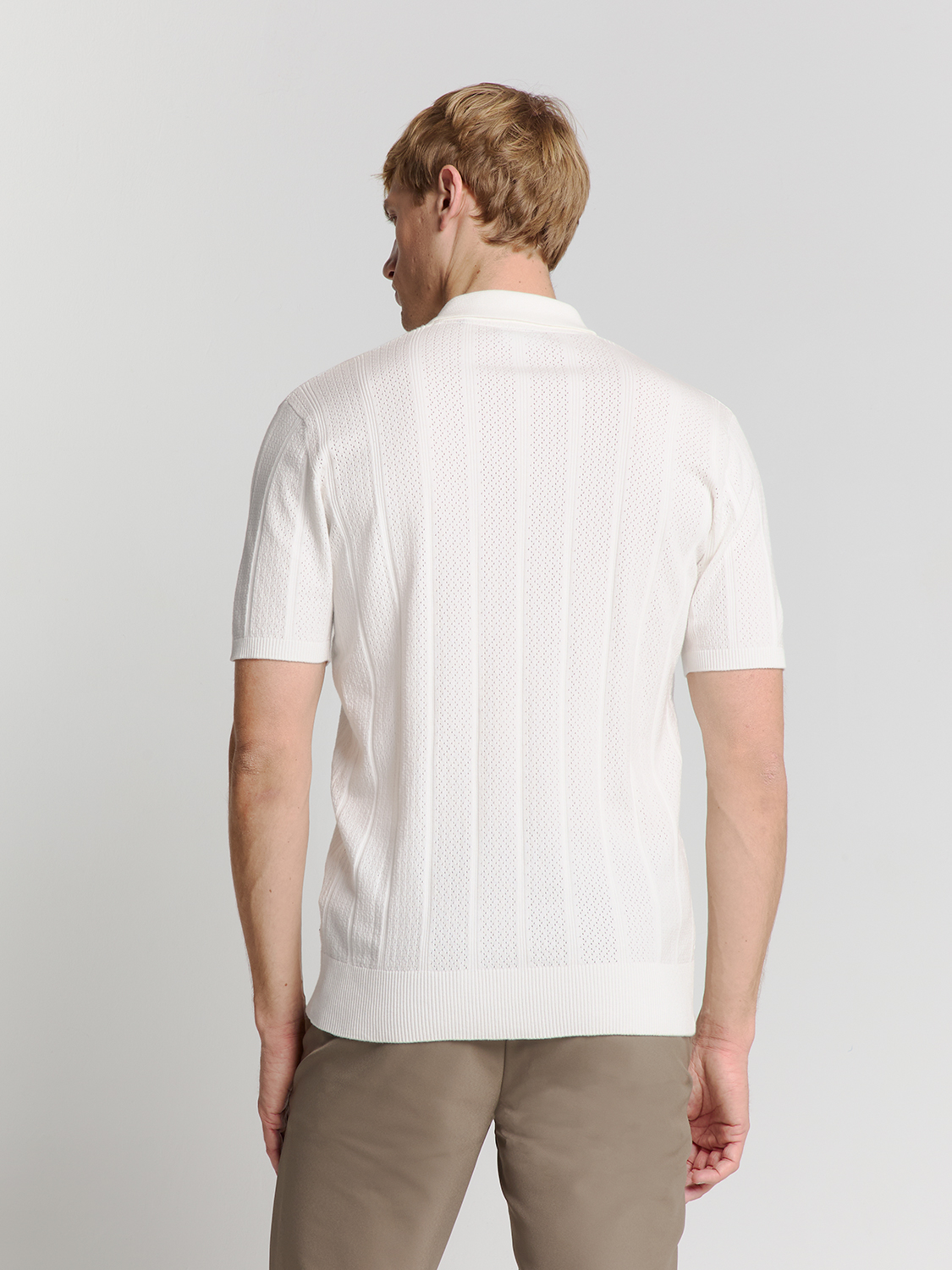 NO EXCESS Heren Poloshirt Fijngebreid Offwhite  - Afbeelding 2