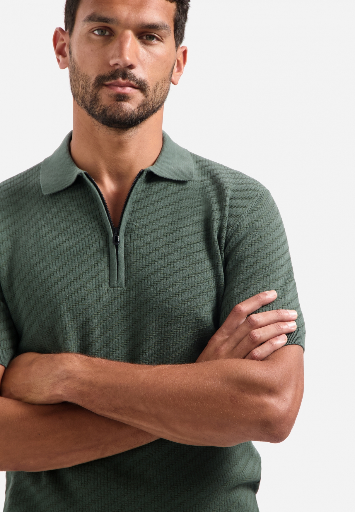NO EXCESS Heren Poloshirt Met Rits Donkergroen  - Afbeelding 4
