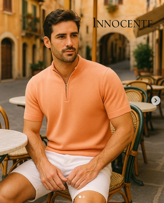 INNOCENTE Heren Shirt Met Rits Peach Oranje 
