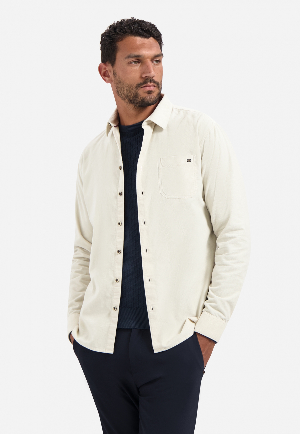 NO EXCESS Heren Overhemd Corduroy Offwhite 