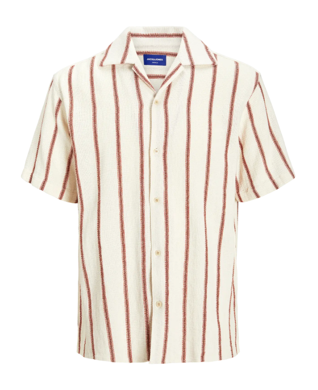 JACK&JONES Heren Overhemd Resort Offwhite-rood Gestreept 