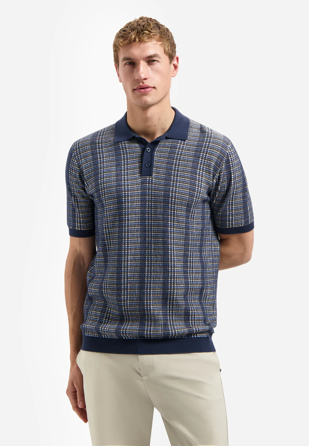NO EXCESS Gebreide Polo Jacquardstructuur Night 