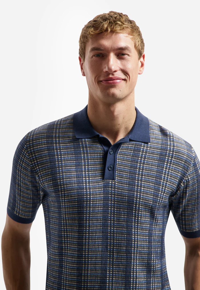 NO EXCESS Gebreide Polo Jacquardstructuur Night  - Afbeelding 3