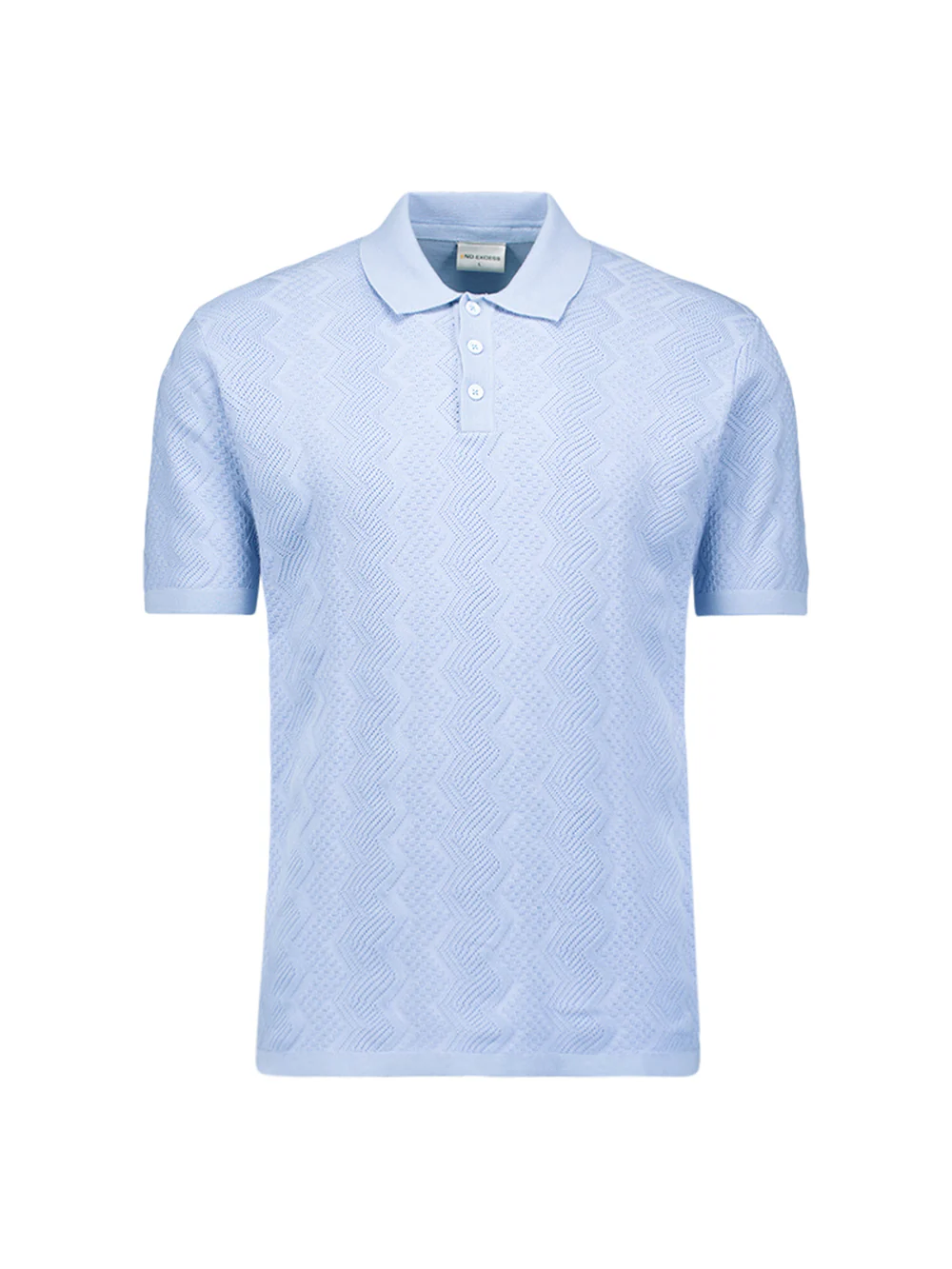 NO EXCESS Fijngebreid Heren Poloshirt Met Relief Lichtblauw 