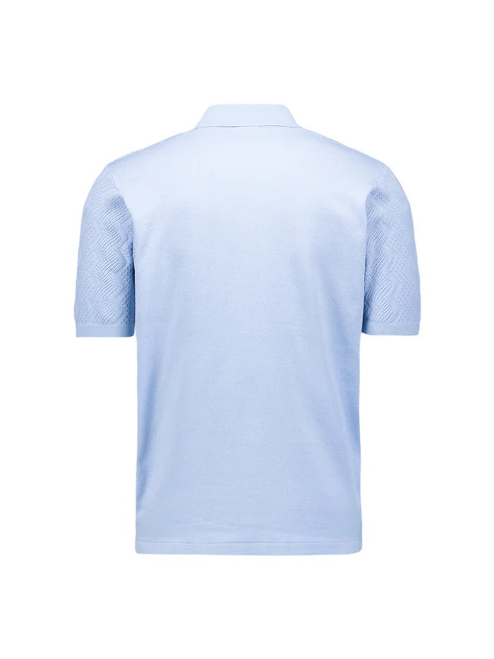 NO EXCESS Fijngebreid Heren Poloshirt Met Relief Lichtblauw  - Afbeelding 2
