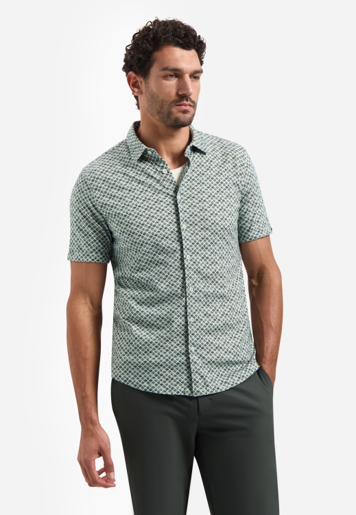 NO EXCESS Overhemd Met Korte Mouwen Katoen Met Print Green
