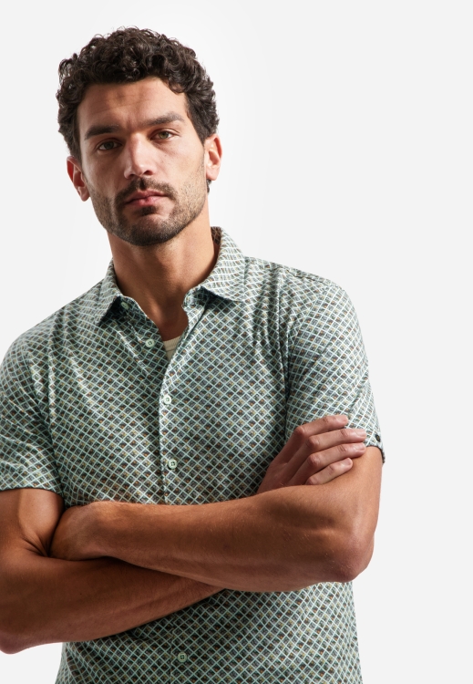 NO EXCESS Overhemd Met Korte Mouwen Katoen Met Print Green - Afbeelding 3