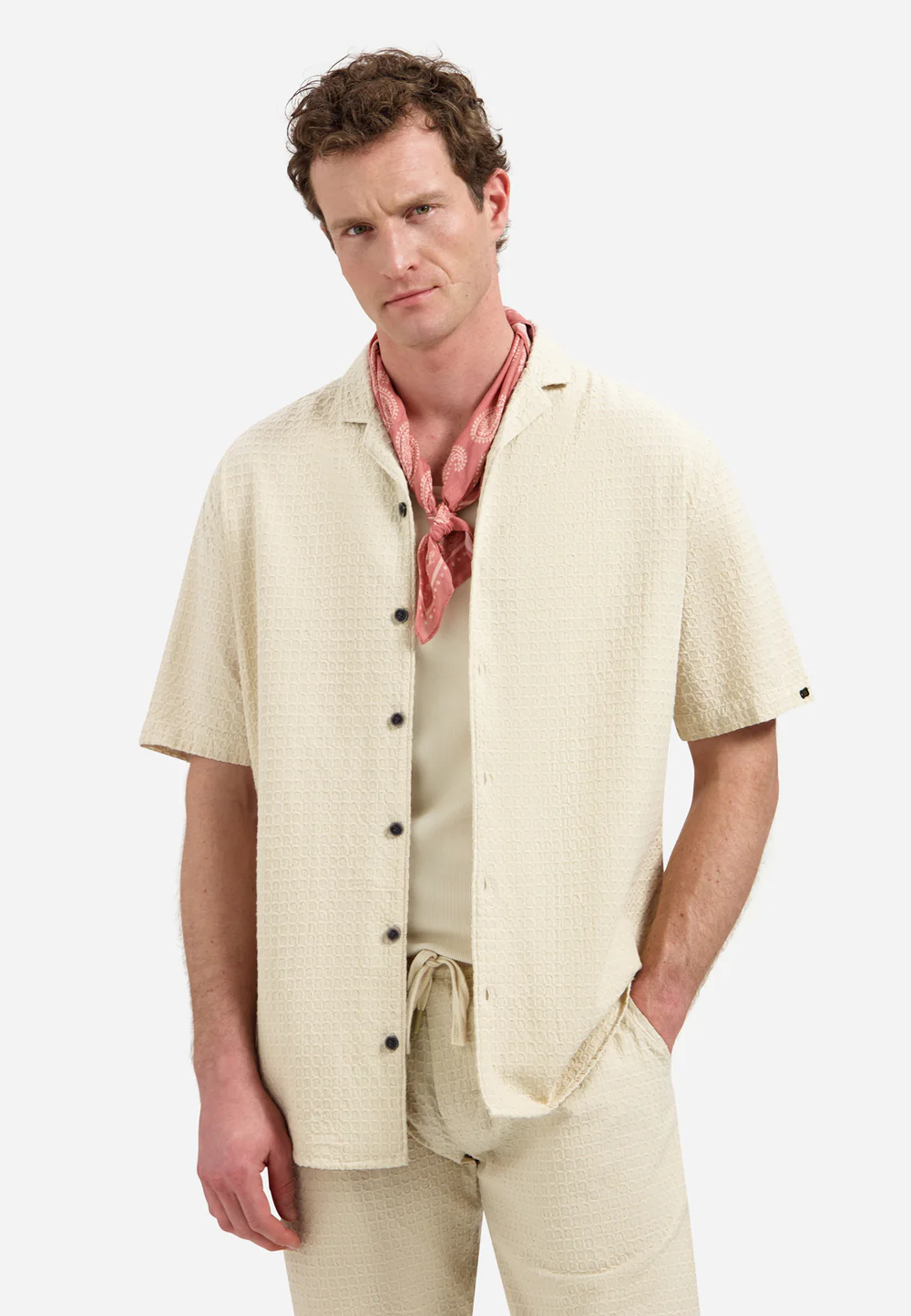 NO EXCCESS Katoenen Overshirt Met Korte Mouwen Dessert - Afbeelding 2