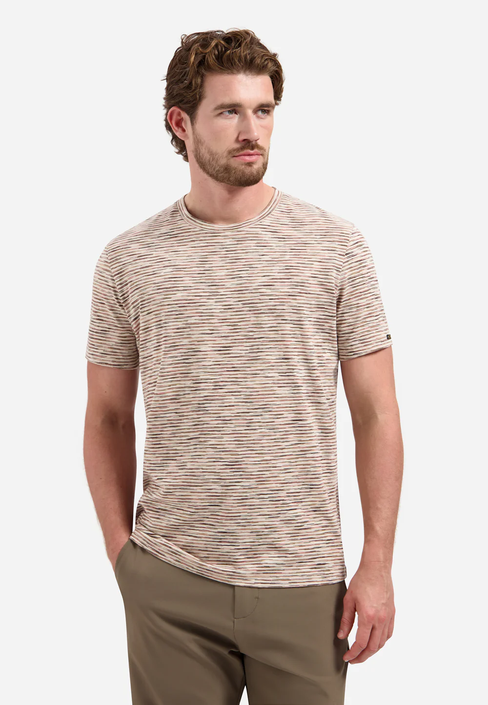 NO EXCES T-shirt Met Ronde Hals Streepjes Stone