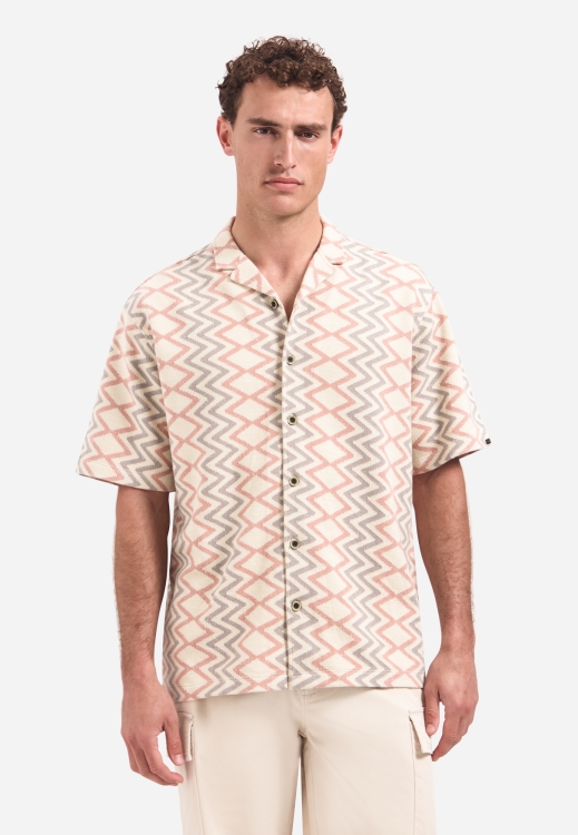 NO EXCESS Shirt Short Sleeve Jacquard Zigzag Coral