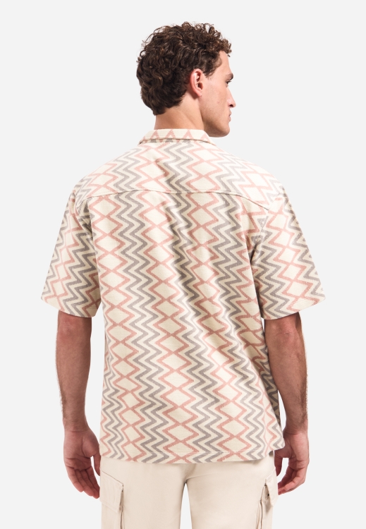NO EXCESS Shirt Short Sleeve Jacquard Zigzag Coral - Afbeelding 2