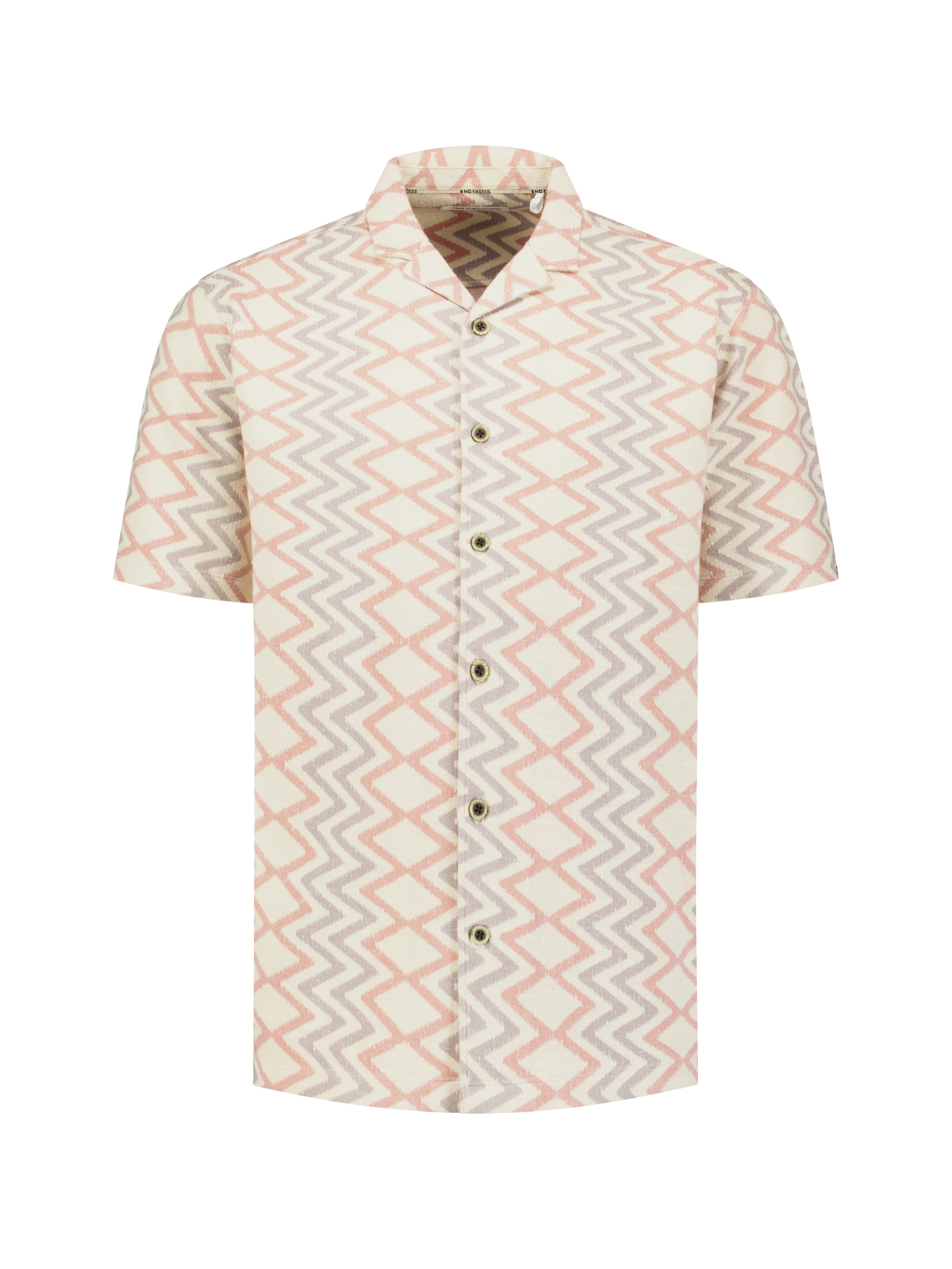 NO EXCESS Shirt Short Sleeve Jacquard Zigzag Coral - Afbeelding 4