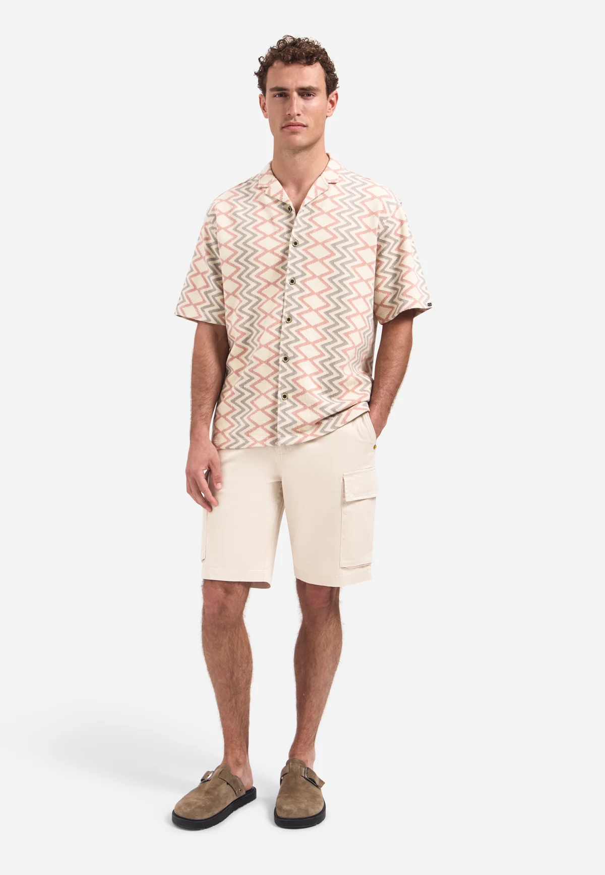NO EXCESS Shirt Short Sleeve Jacquard Zigzag Coral - Afbeelding 3