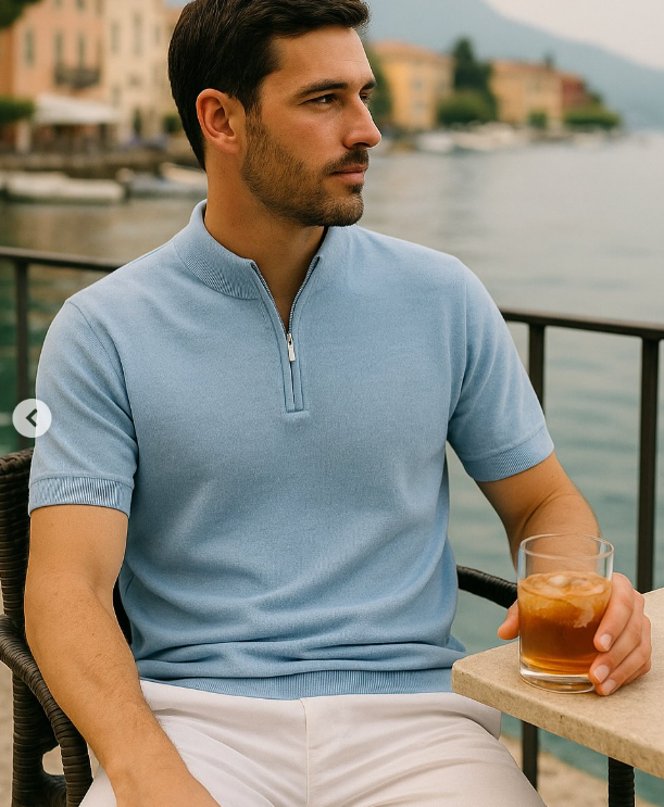 INNOCENTE Heren Shirt Met Rits Licht Blauw 