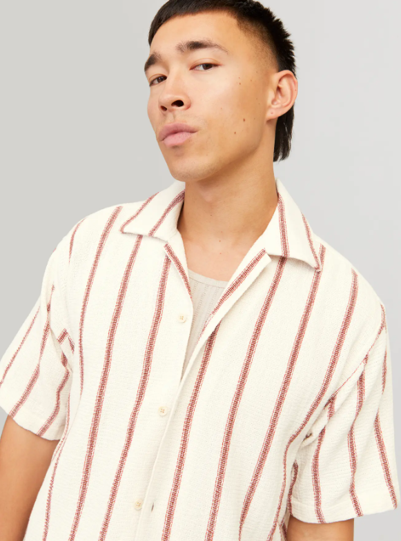 JACK&JONES Heren Overhemd Resort Offwhite-rood Gestreept  - Afbeelding 3