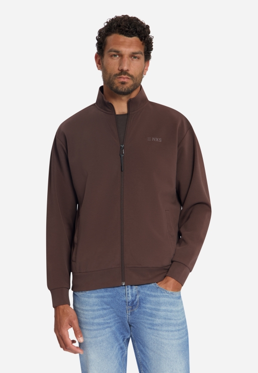 NO EXCESS Sweater Full Zip SU Collar Dark Brown