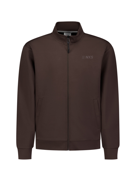 NO EXCESS Sweater Full Zip SU Collar Dark Brown - Afbeelding 3