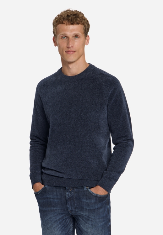 NO EXCESS Heren Pullover Crewneck Light Weight Chenille Dark Night 