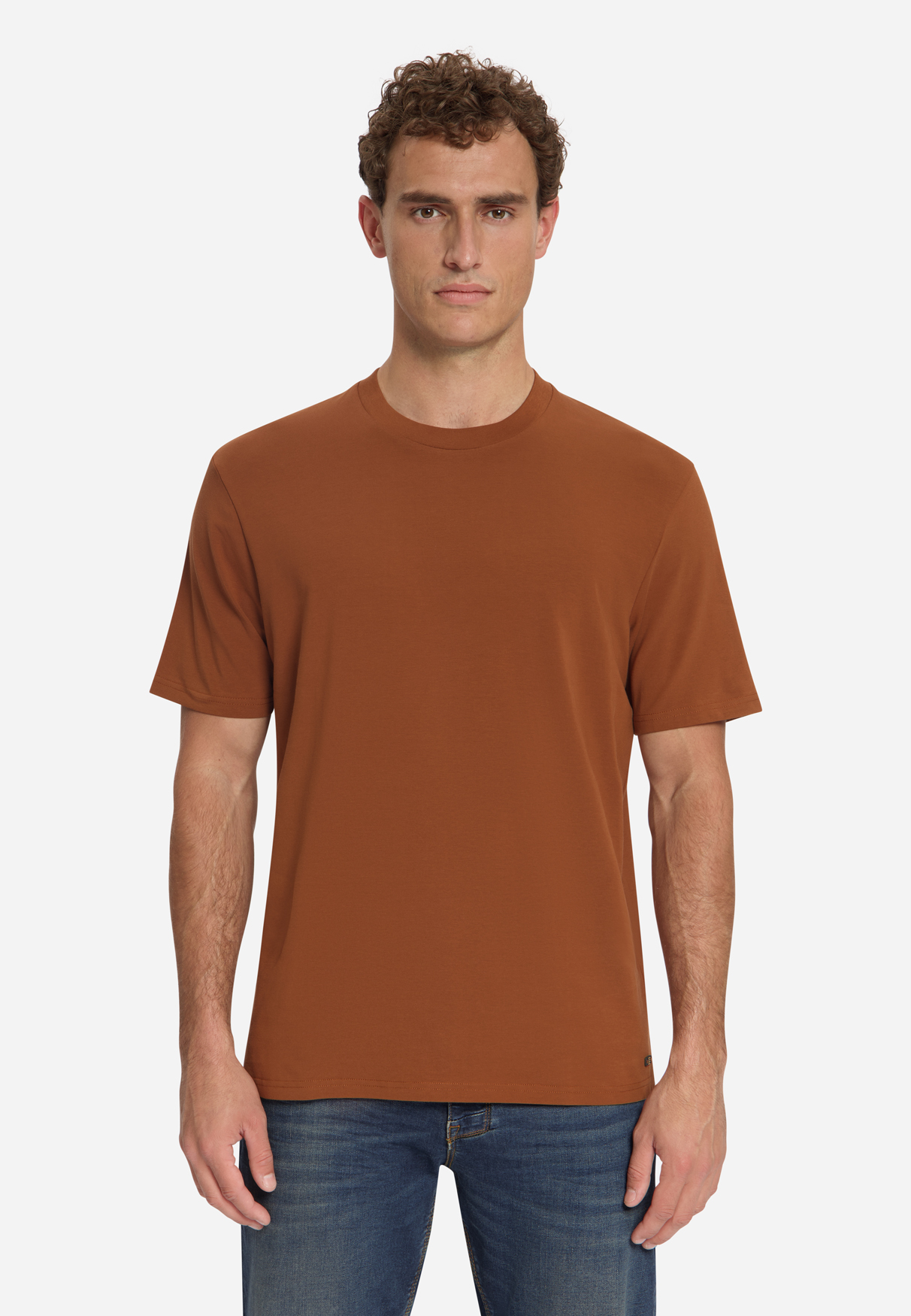 NO EXCESS Heren T-Shirt Crewneck Solid Basic Stretch Caramel 