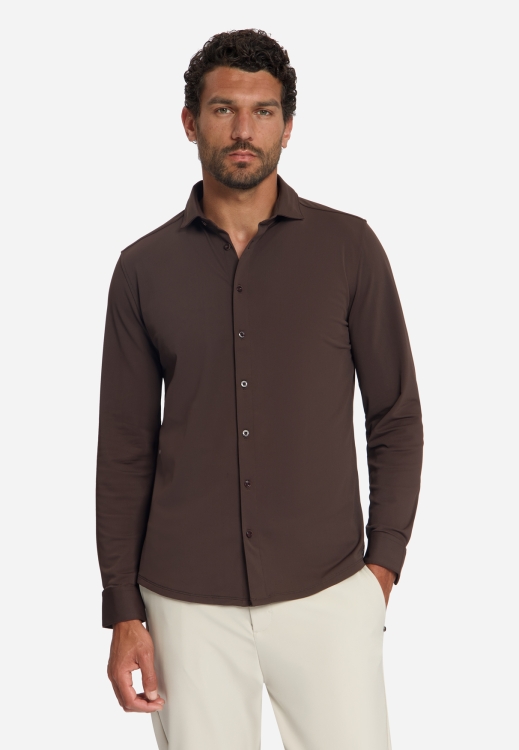 NO EXCESS  Heren Overhemd Shirt Travel Jersey Sedoc Dark Brown