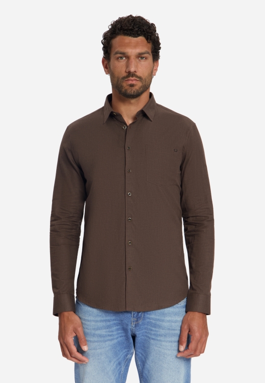 NO EXCESS Heren Overhemd Shirt Melange Flannel Dark Brown 