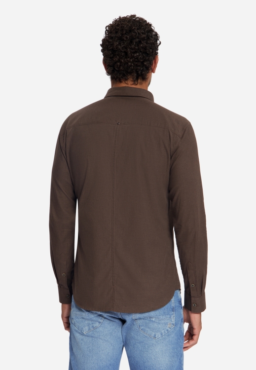 NO EXCESS Heren Overhemd Shirt Melange Flannel Dark Brown  - Afbeelding 2