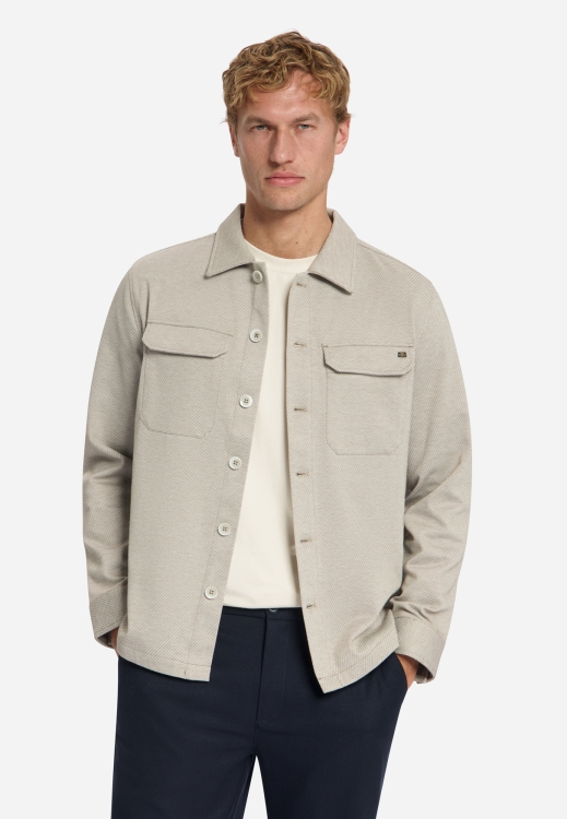 NO EXCESS Overshirt Full Button Melange Twill Effect Light Brown