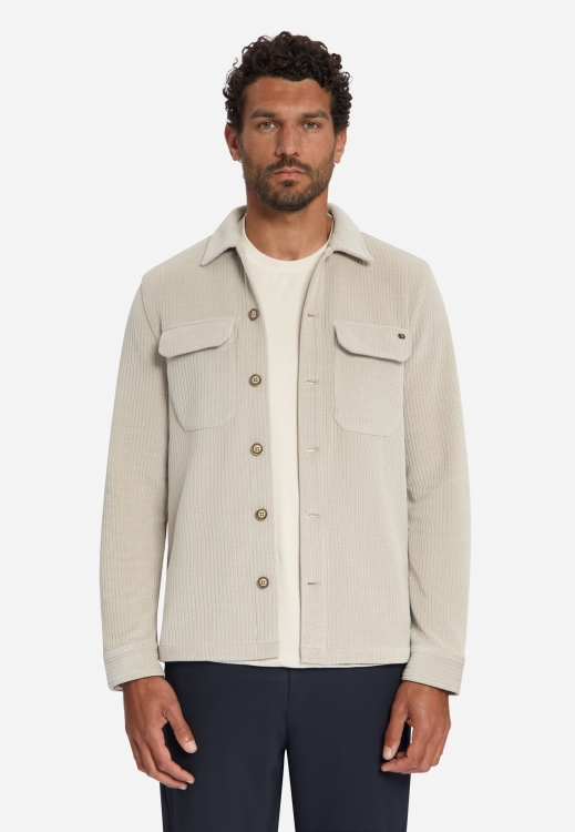NO EXCESS Overshirt Full Button Rib Sweat Cement
